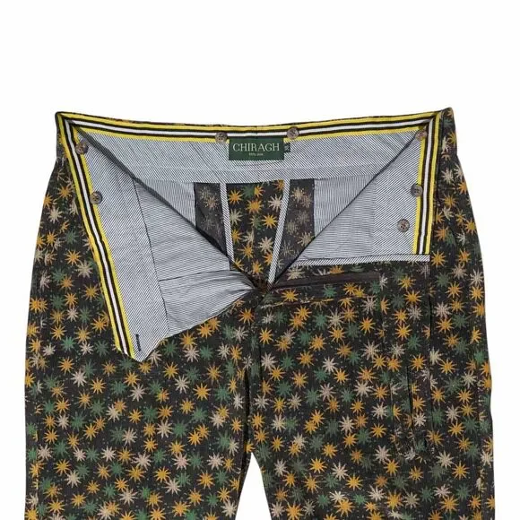Mens Gurkha Pants 38 Brown Orange Green Floral Corduroy Trousers Straight Fit